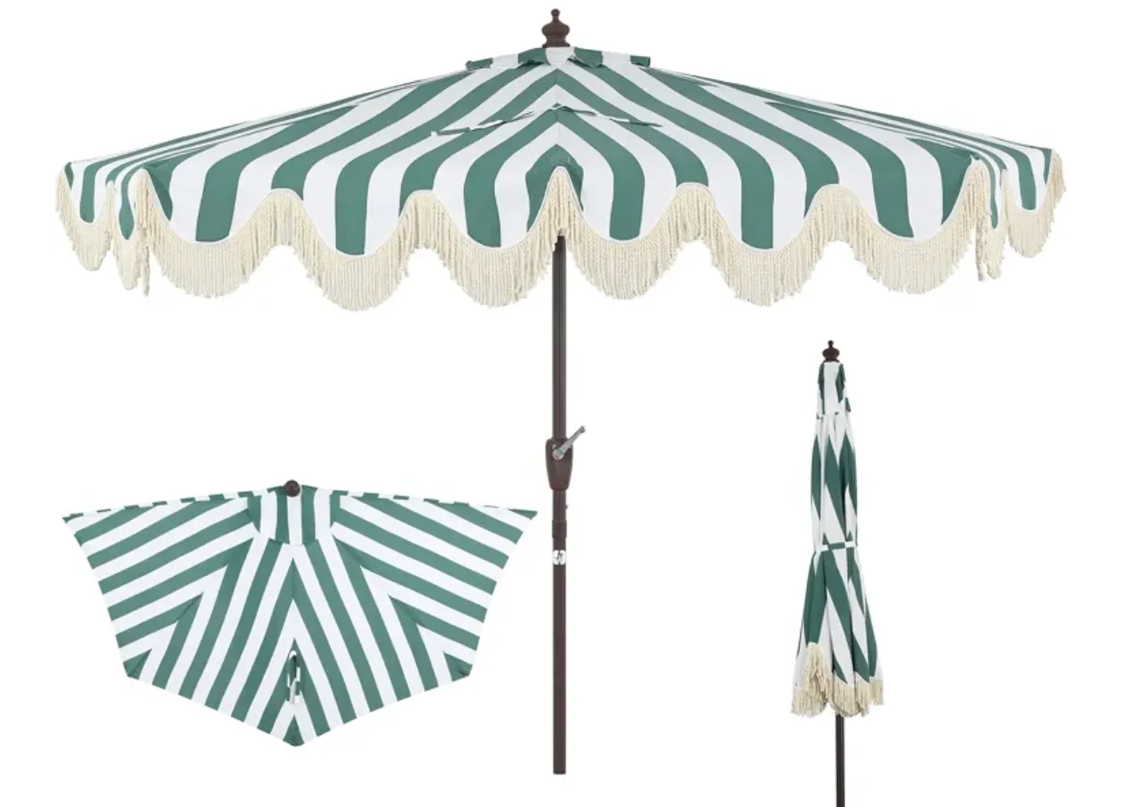 Beverly Designer Classic Scalloped Fringe Half Market Patio Umbrella with Crank, Push Button Tilt and UV Protection