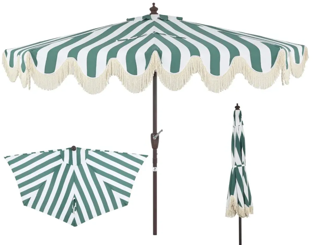 Beverly Designer Classic Scalloped Fringe Half Market Patio Umbrella with Crank, Push Button Tilt and UV Protection