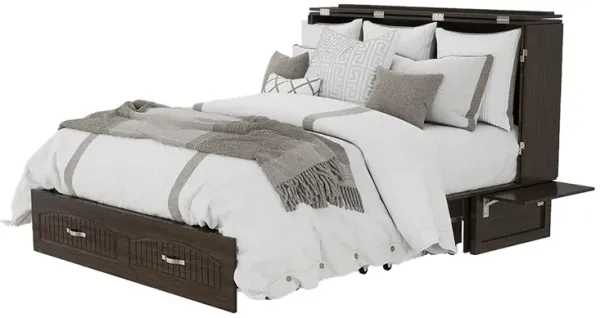 Livelylodge Black Walnut Queen Murphy Bed with Drawers Mobile Cabinet Chest Wood