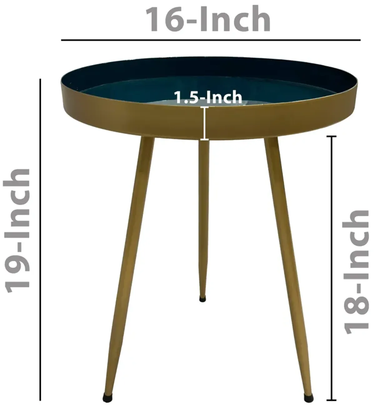 Enid 19 Inch Side End Table, Iron Brass Plating, Enamel Blue Top, Modern Sleek Angled Legs