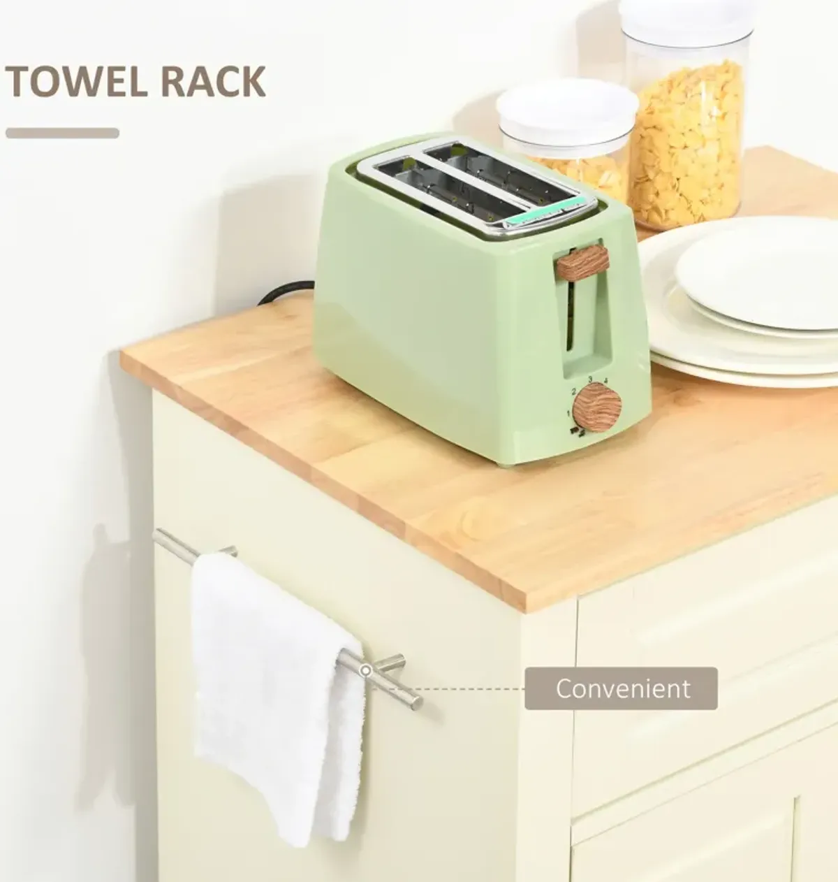 Cream Kitchen Helper: Portable Island Cart with Drawer and Shelf