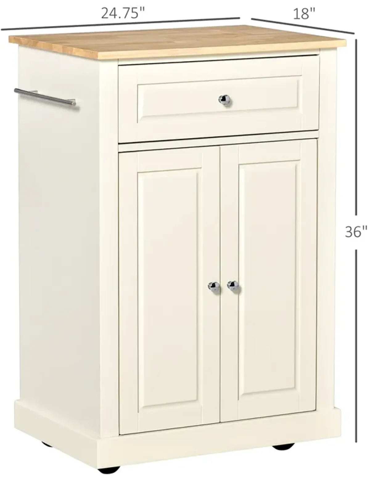 Cream Kitchen Helper: Portable Island Cart with Drawer and Shelf