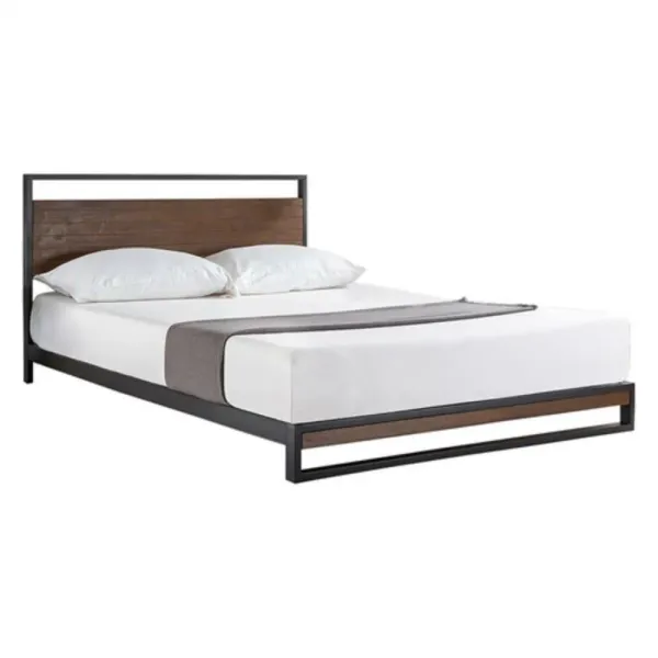 Hivvago King size Metal Wood Platform Bed Frame with Headboard