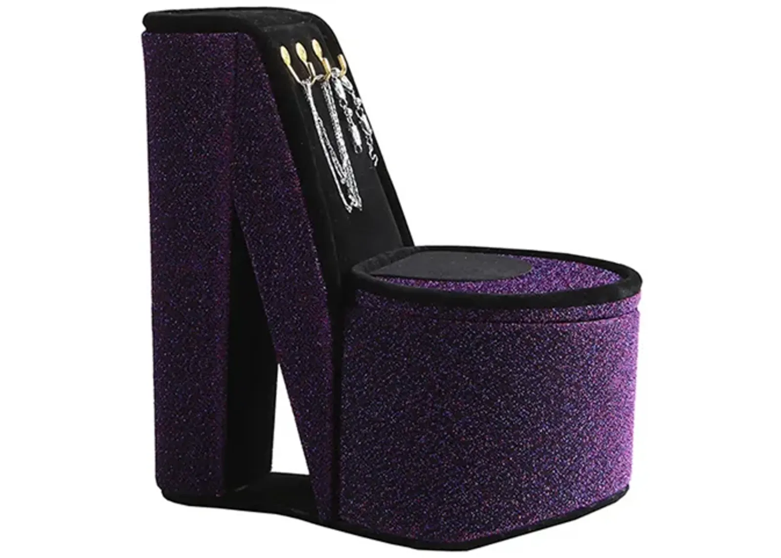 High Heel Shoe Jewelry Box with 3 Hooks and Storage, Purple - Benzara