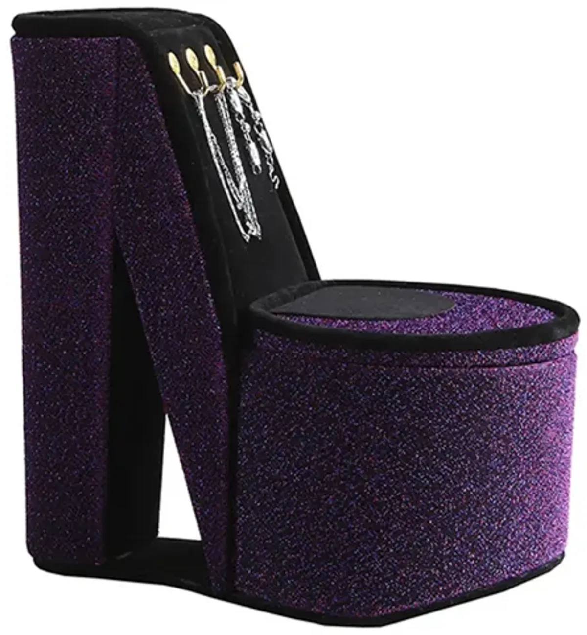 High Heel Shoe Jewelry Box with 3 Hooks and Storage, Purple - Benzara