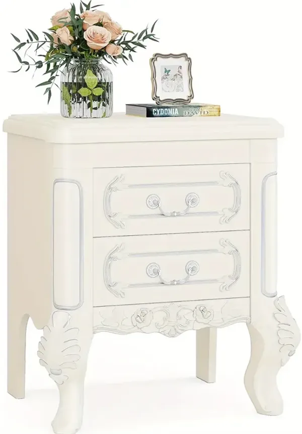 Modern White Display Stands  Nightstand, End Table with Christmas Renewal Design, Carved Bedside Tables, Side Table for Bedroom, Living Room, Classic Bedroom Furniture, Night Stand