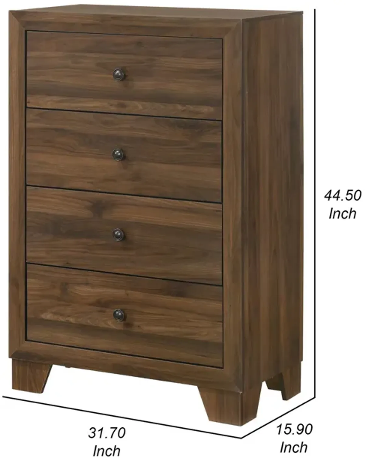 Shan 45 Inch Tall Dresser Chest, 4 Drawers, Cherry Brown Wood Finish - Benzara