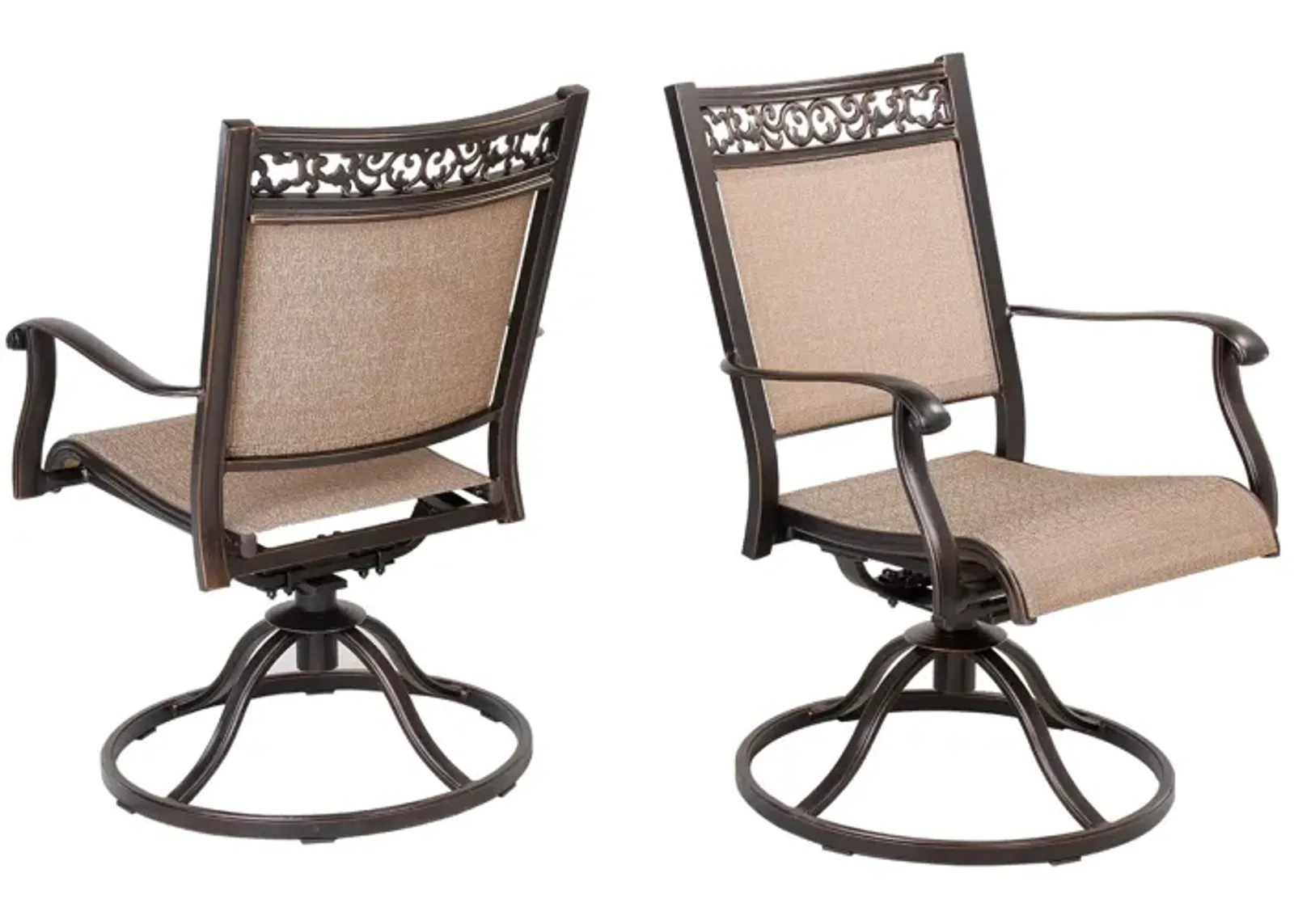 MONDAWE 2 pieces Cast Aluminum Patio Swivel Chairs Weather Resistant Outdoor Dining Chairs Textilene High Back