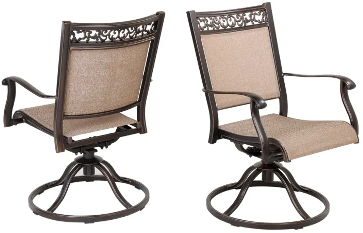 MONDAWE 2 pieces Cast Aluminum Patio Swivel Chairs Weather Resistant Outdoor Dining Chairs Textilene High Back