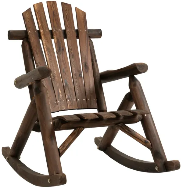 Outsunny Outdoor Wooden Rocking Chair, Single-person Rustic Adirondack Rocker with Slatted Seat, High Backrest, Armrests for Patio, Garden and Porch, Brown