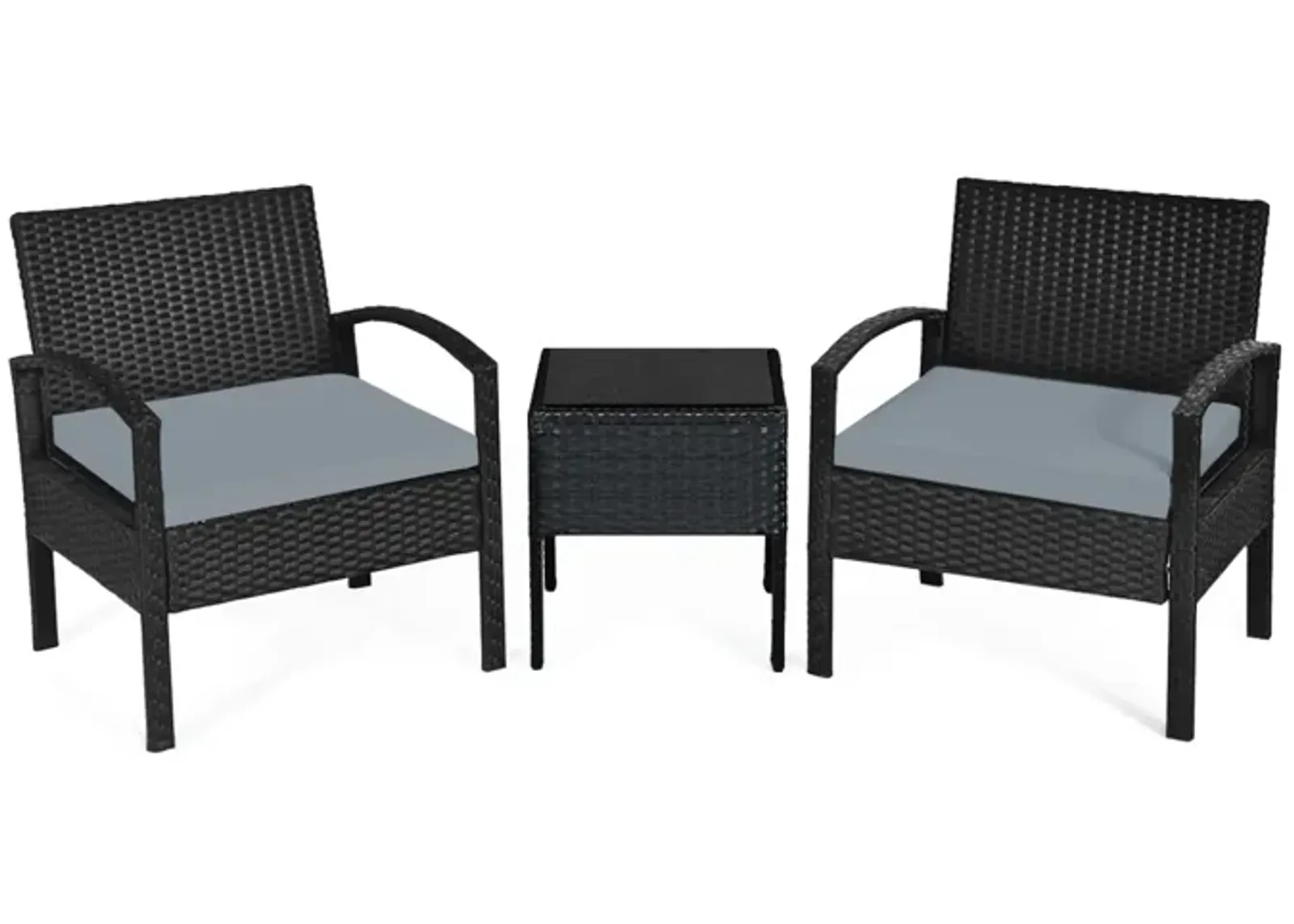 3 Pieces Outdoor Rattan Patio Conversation Set with Seat Cushions