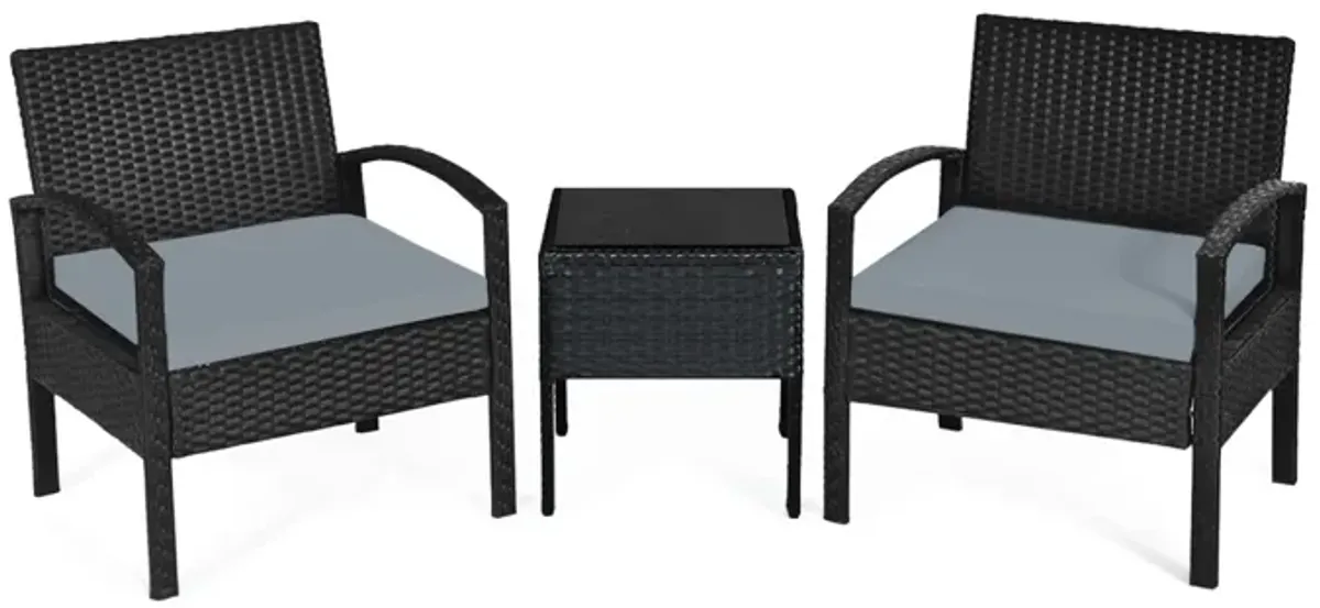 3 Pieces Outdoor Rattan Patio Conversation Set with Seat Cushions