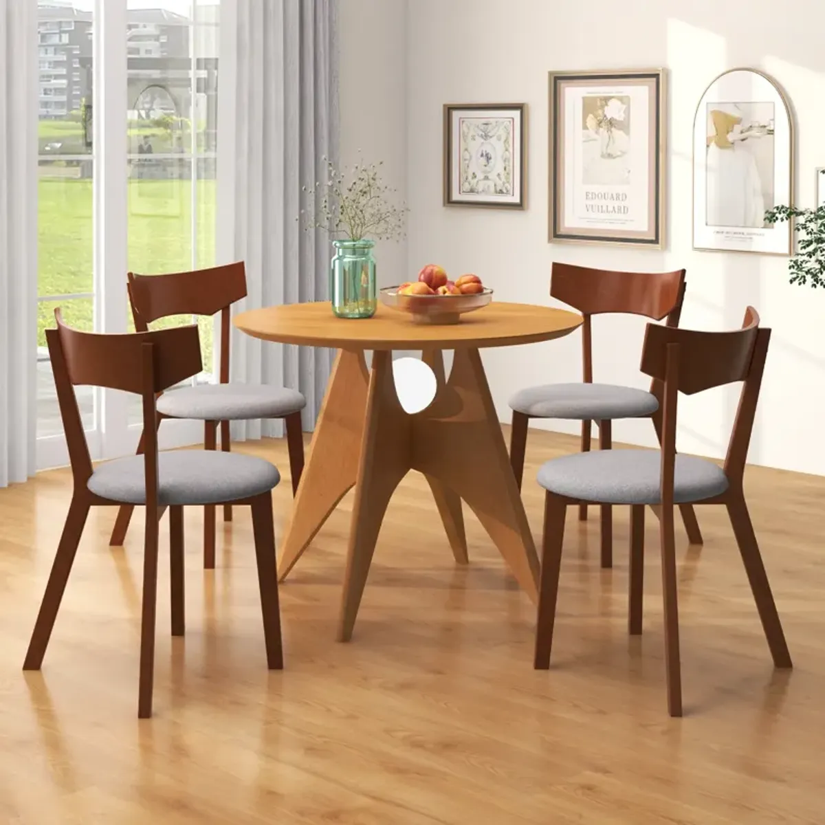 Wooden Dining Chair Set of 2 with Rubber Wood Legs and Padded Seat Cushion