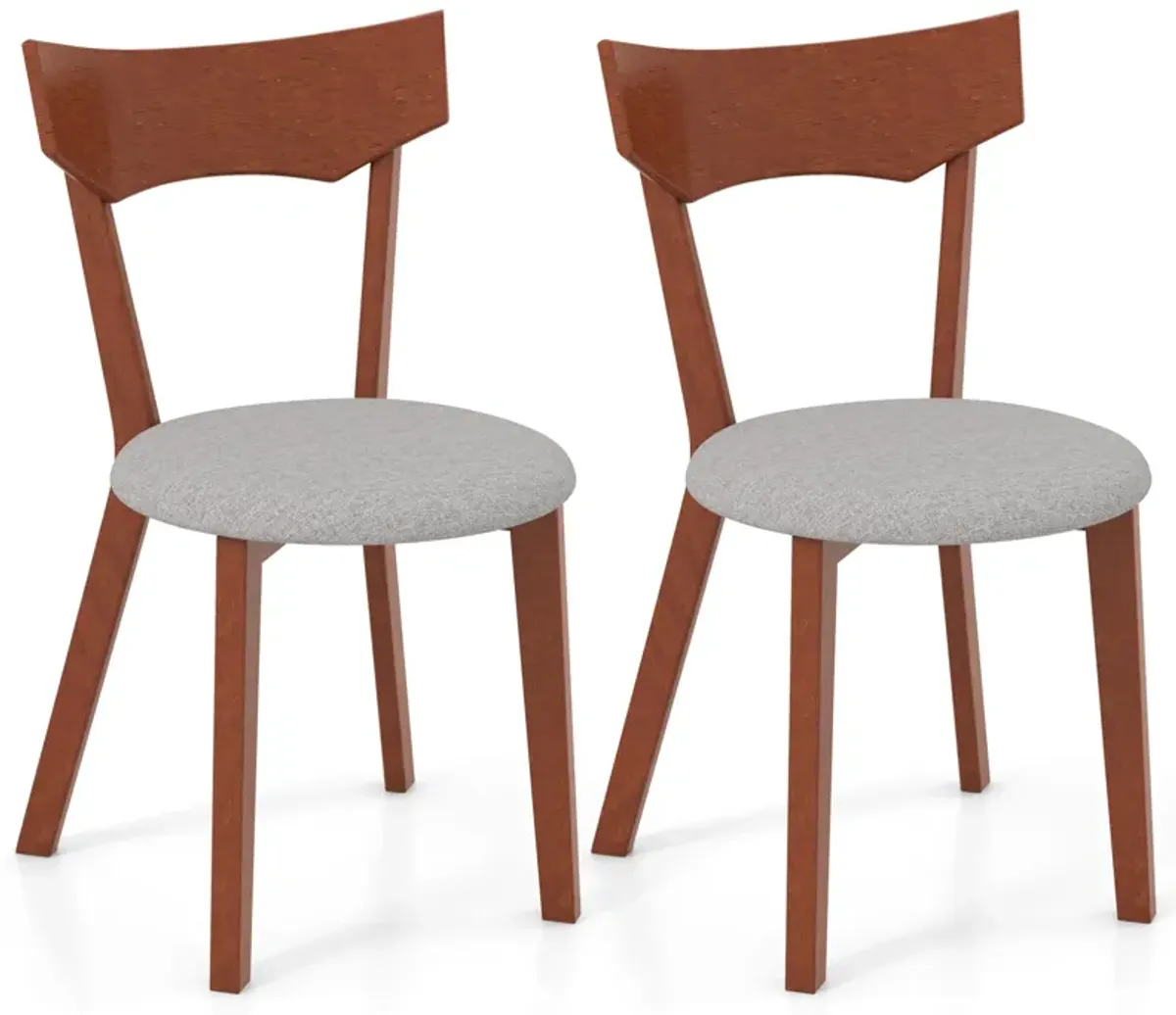 Wooden Dining Chair Set of 2 with Rubber Wood Legs and Padded Seat Cushion