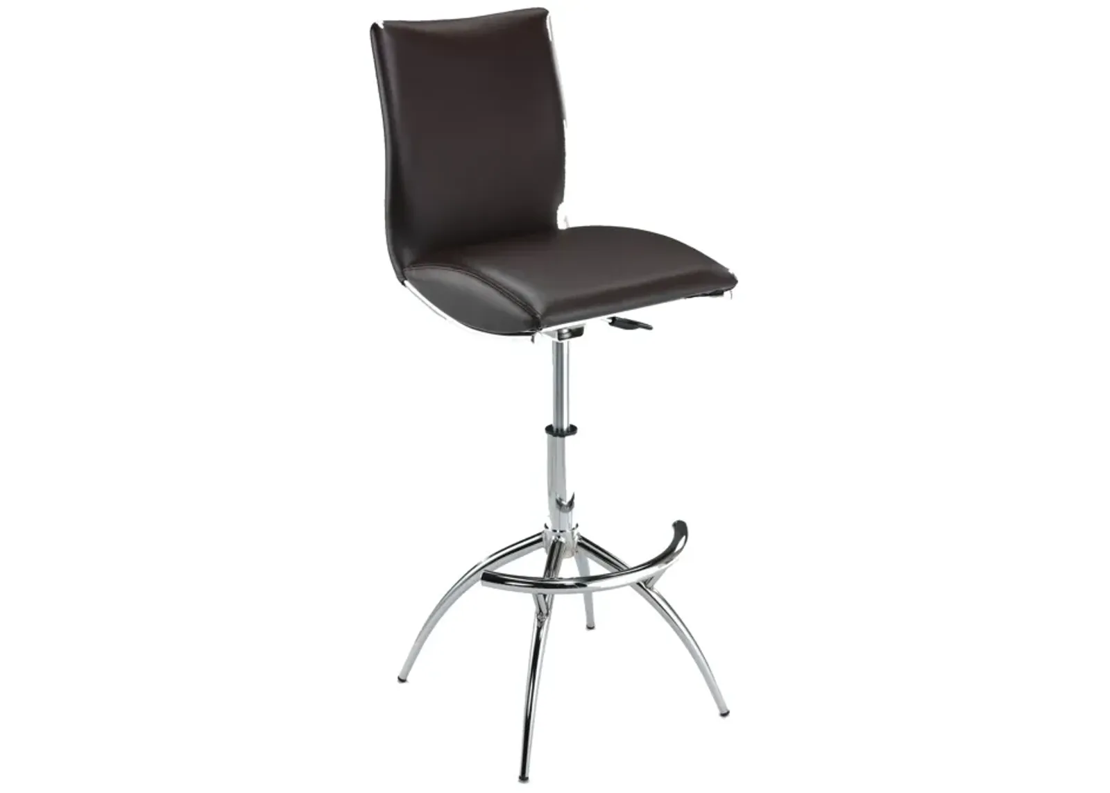 Deko 26-31 Inch Adjustable Height Barstool Chair, Set of 2, Chrome Brown Faux Leather - Benzara