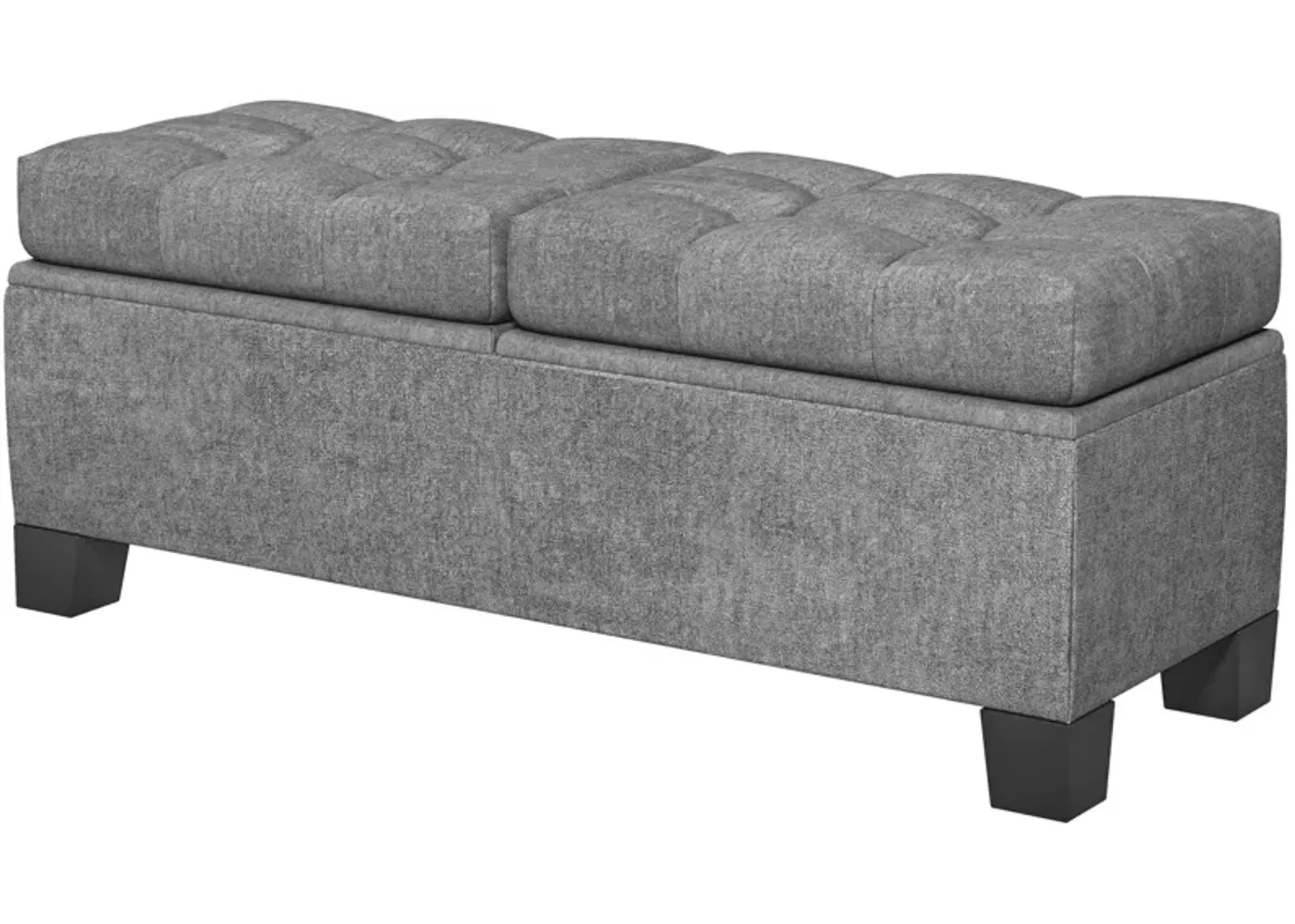 46" Gray Storage Ottoman: Button Tufted, Steel Frame