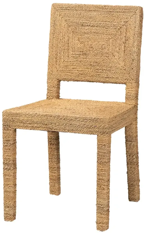 bali & pari Anfield Modern Bohemian Natural Seagrass and Mahogany Wood Dining Chair