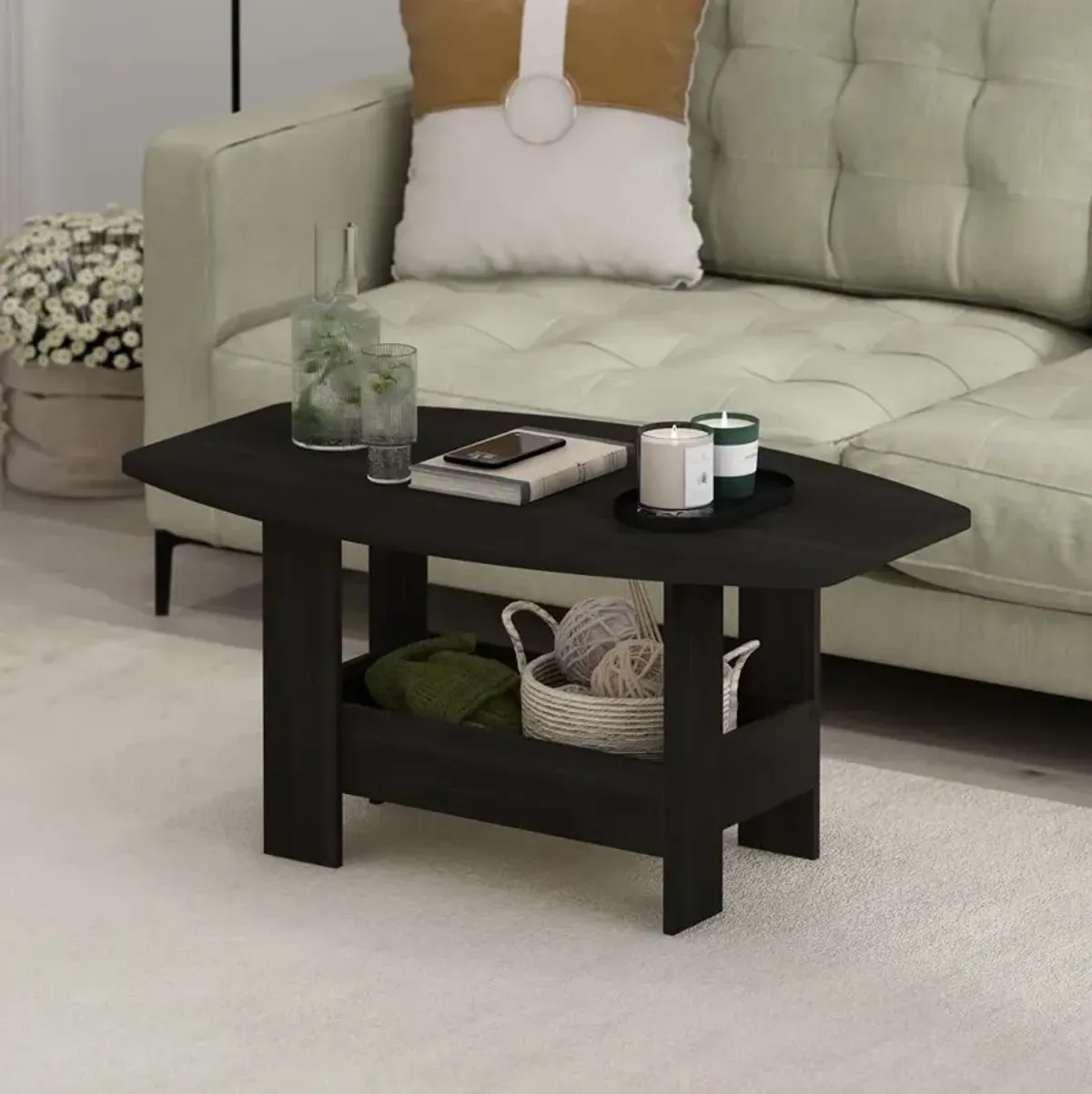 Simple Design Coffee Table with Storage Compartment, Espresso