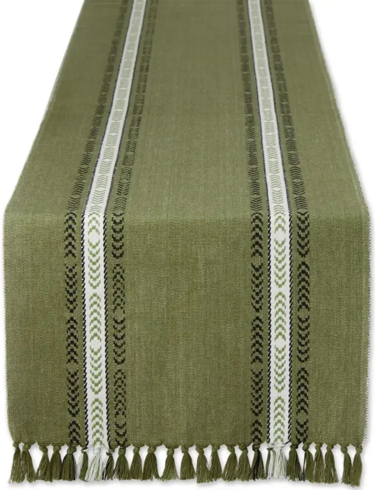 108" Olive Green Striped Fringe Ribbed Table Runner