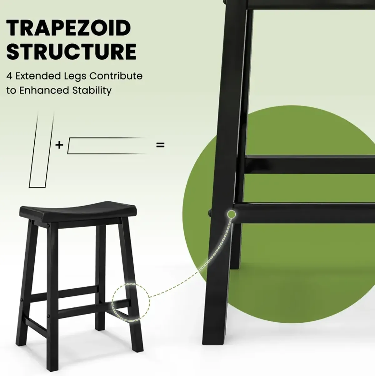 Set of 2 24 Inch Counter Height Stools with Solid Wood Legs