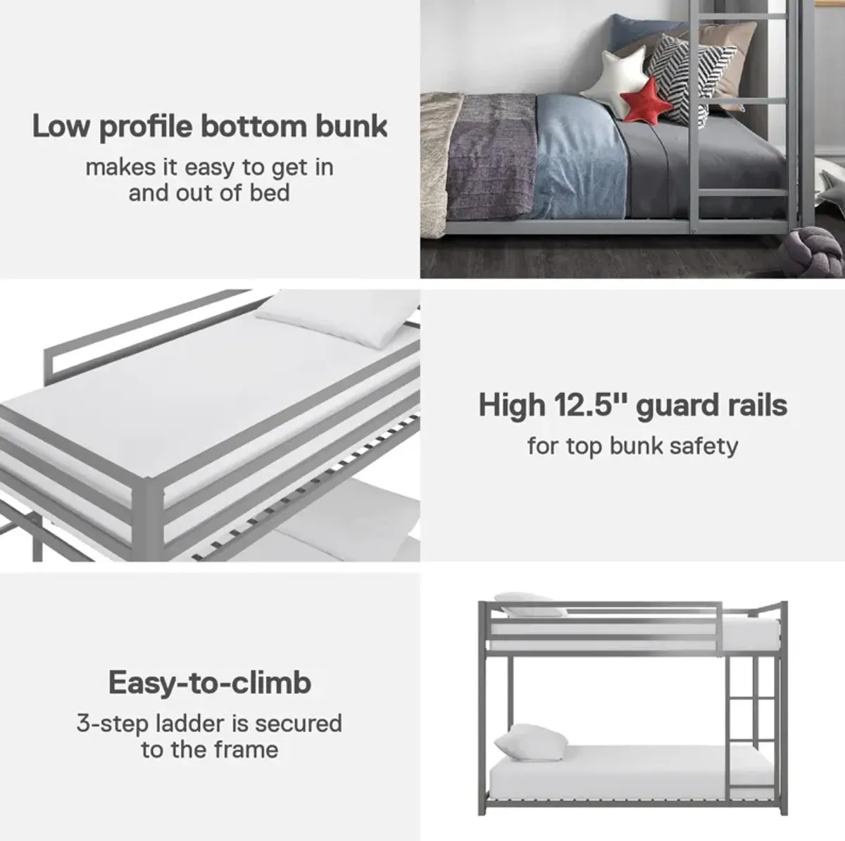 DHP Miles Metal Full/Full Bunk Bed, Silver