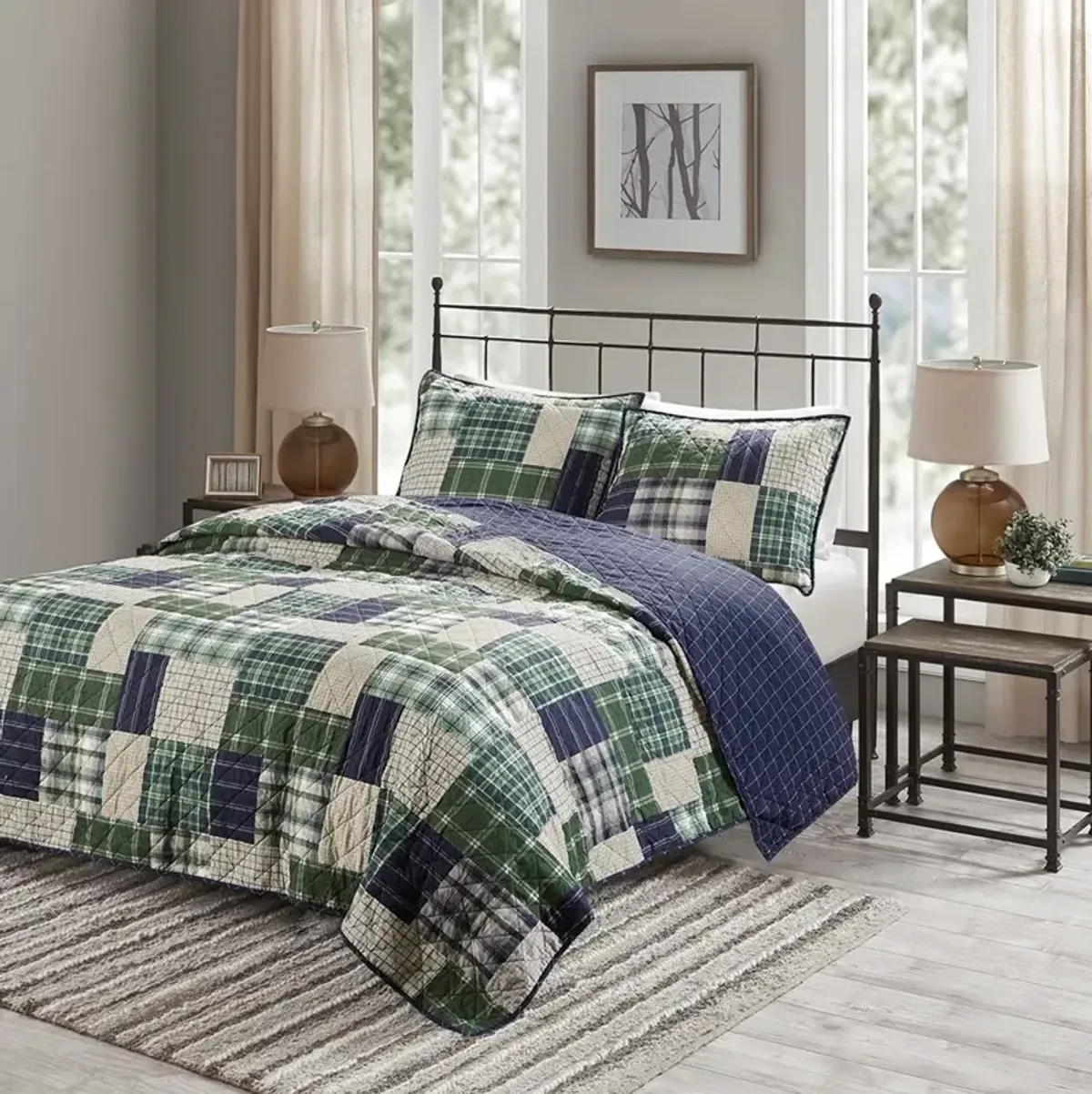 Gracie Mills Otha 3 Peice Plaid Reversible Quilt Set