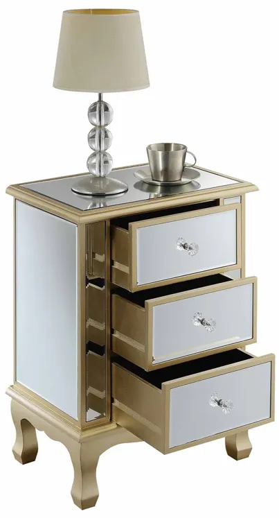 Convenience Concepts Gold Coast Vineyard 3-Drawer End Table, 19"L x 12"W x 24.75"H, Champagne/Mirror