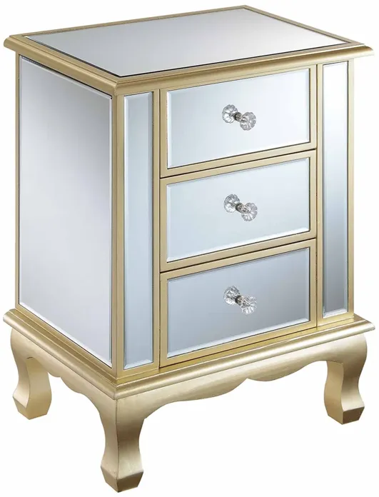 Convenience Concepts Gold Coast Vineyard 3-Drawer End Table, 19"L x 12"W x 24.75"H, Champagne/Mirror