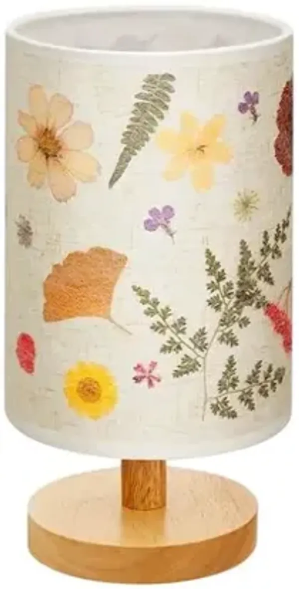 Pressed Floral Bedside Lamp – Vintage Flower Print, Soft Light