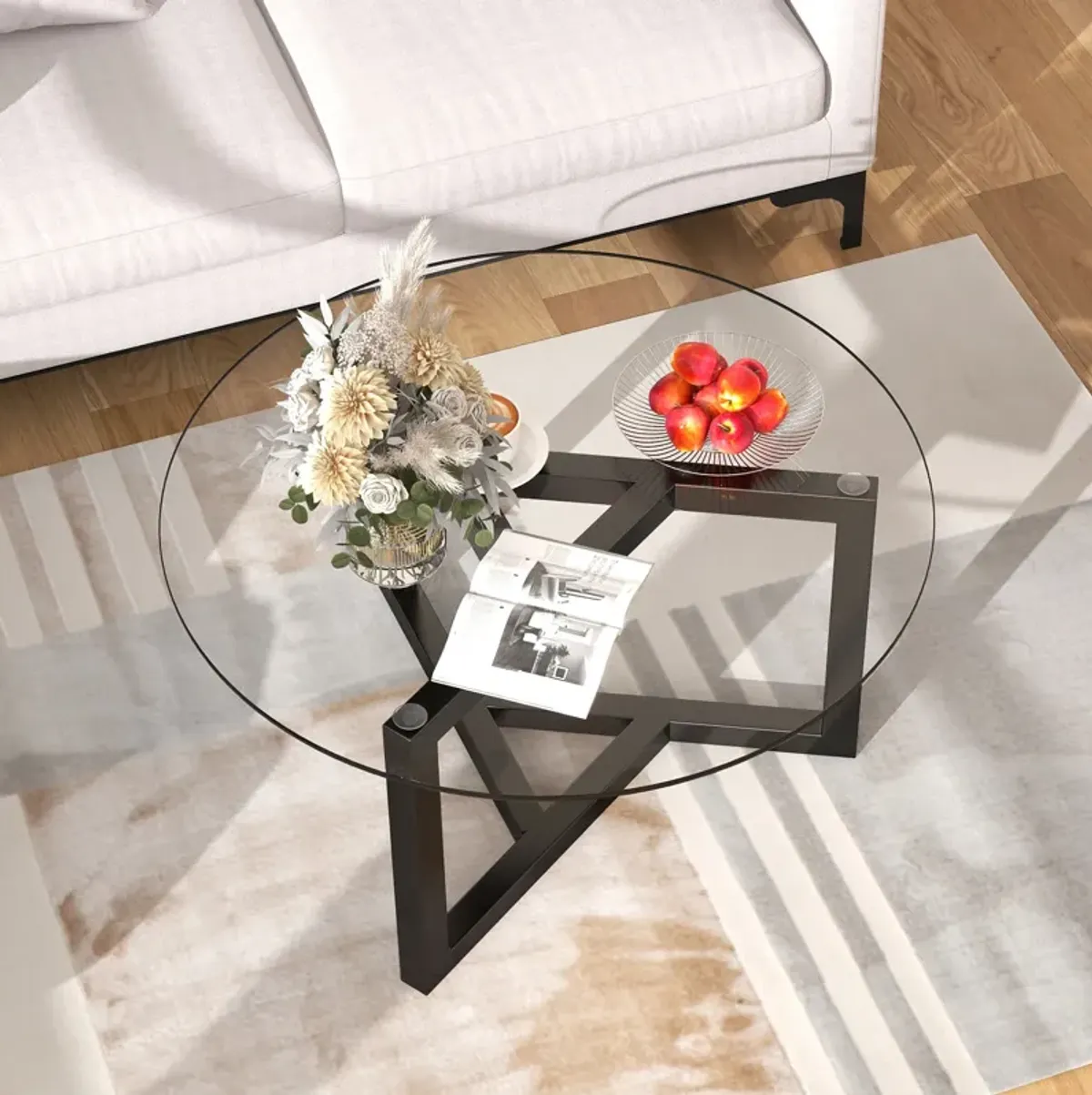 Merax Modern Coffee Table with Tempered Glass