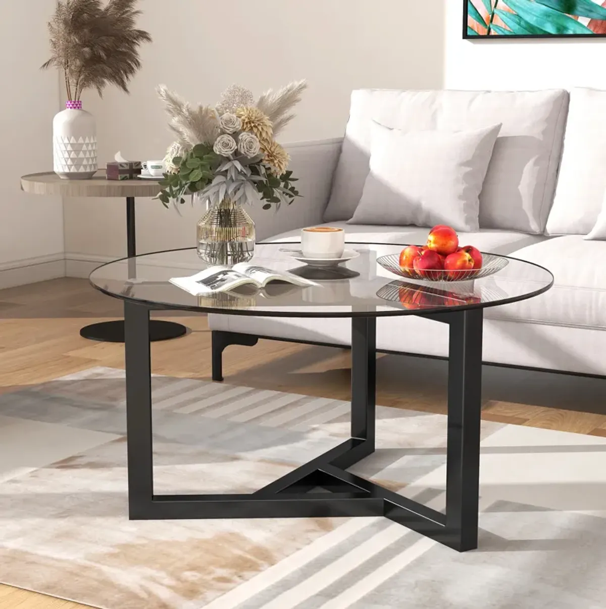 Merax Modern Coffee Table with Tempered Glass