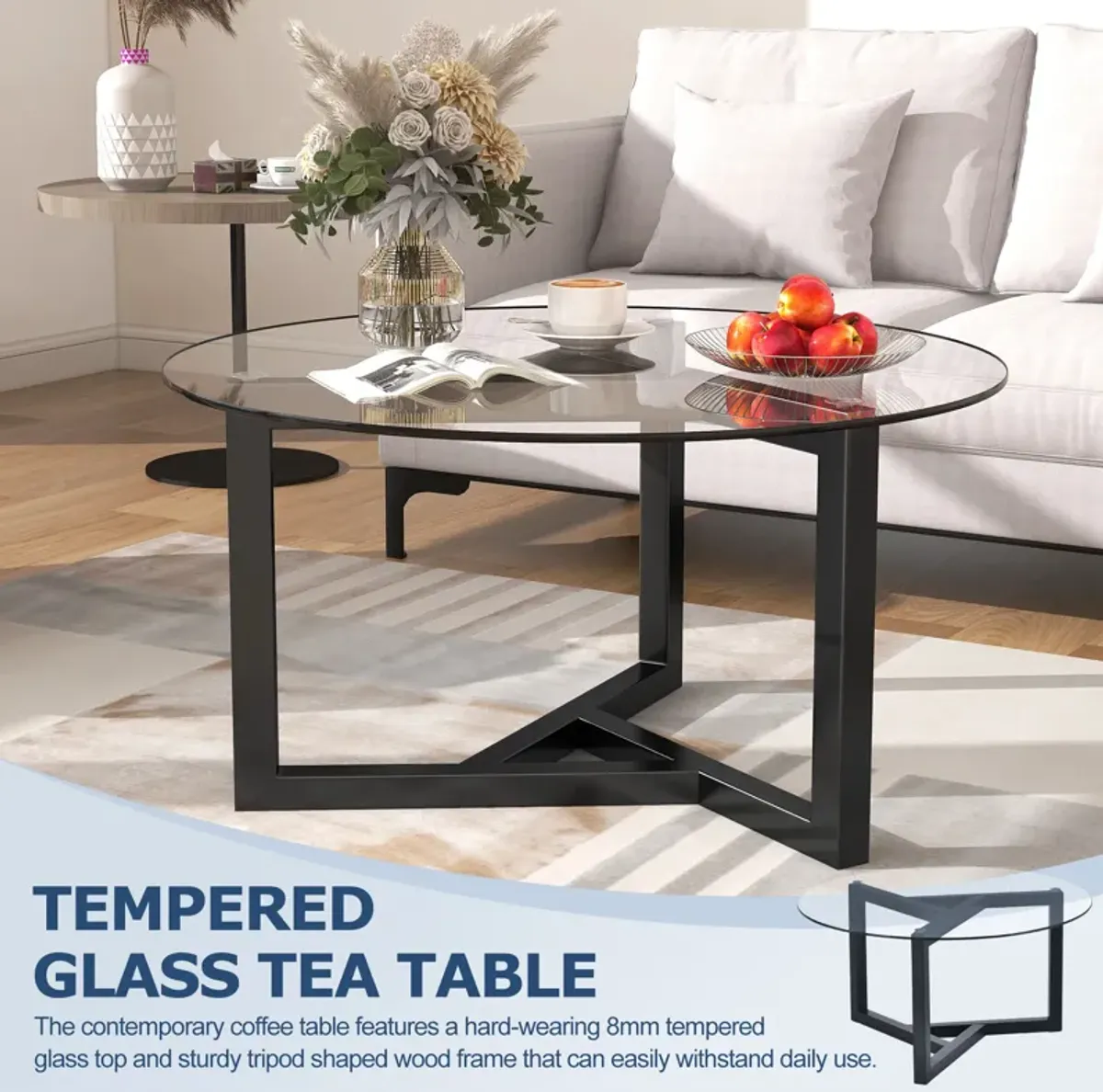 Merax Modern Coffee Table with Tempered Glass