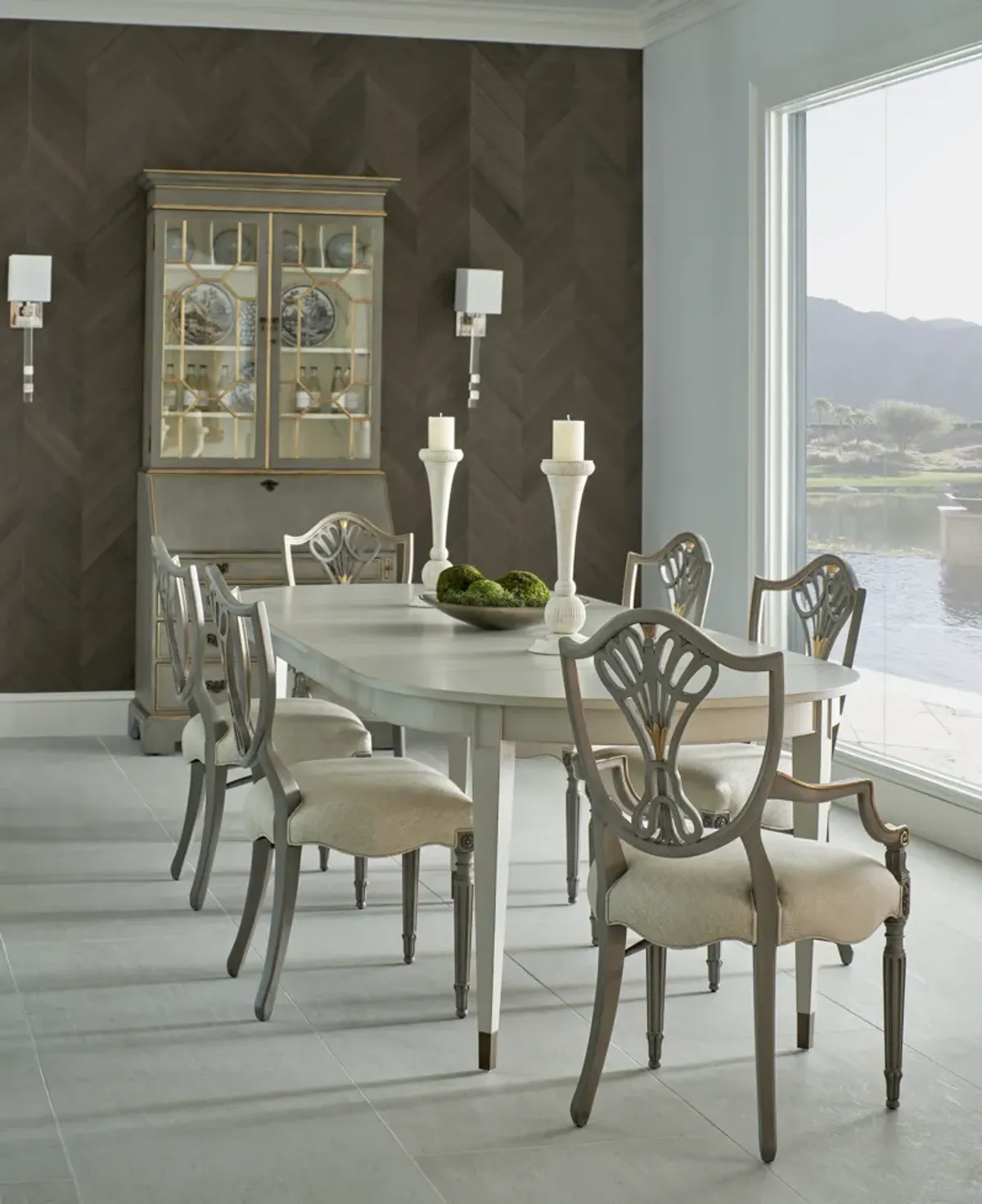 Grey & Gilded Dining Armchair