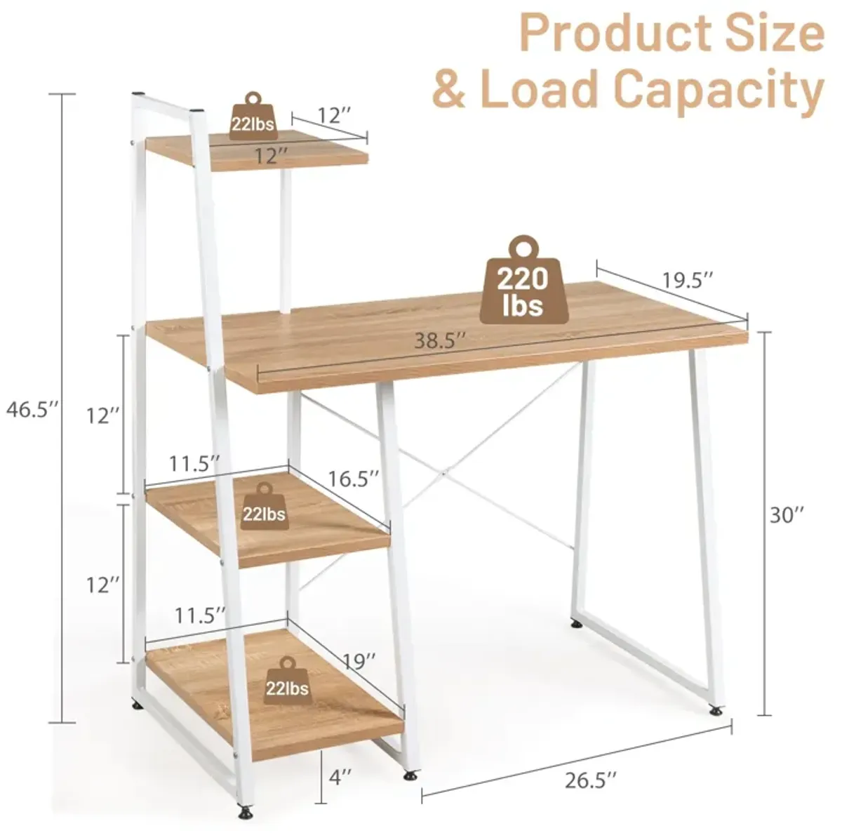 Compact Computer Desk Workstation with 4 Tier Shelves for Home and Office