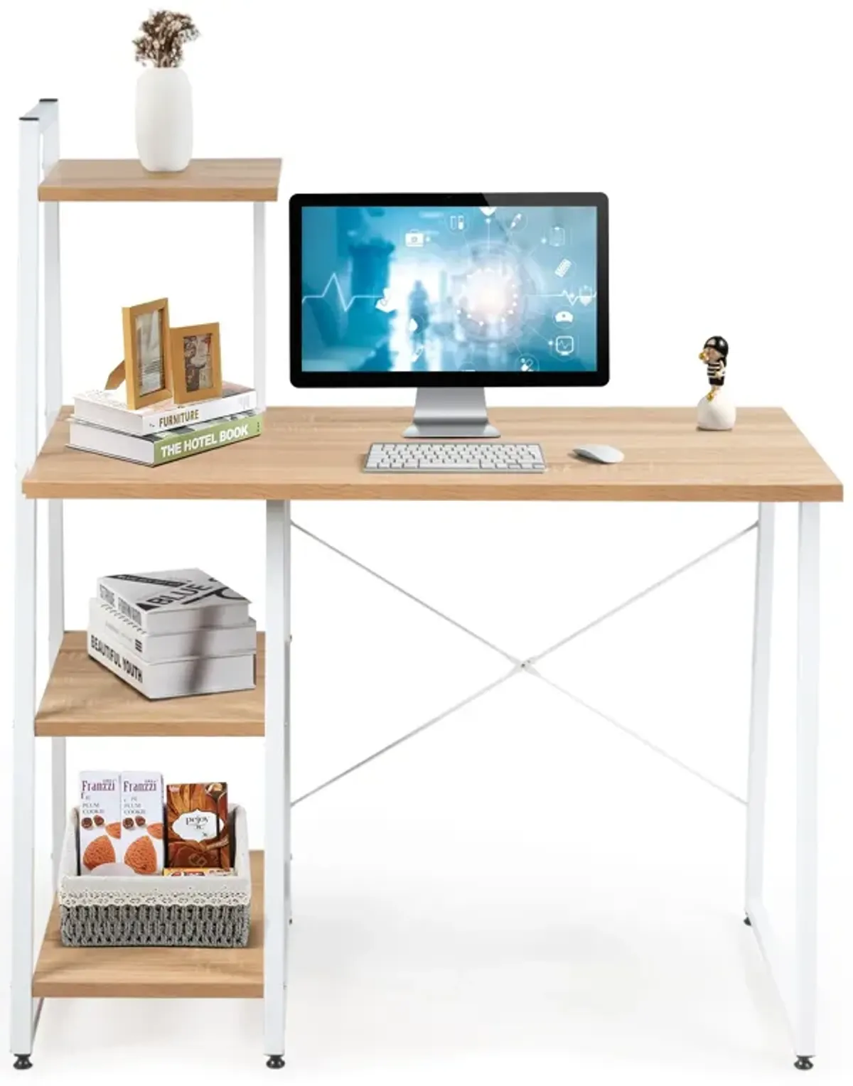 Compact Computer Desk Workstation with 4 Tier Shelves for Home and Office