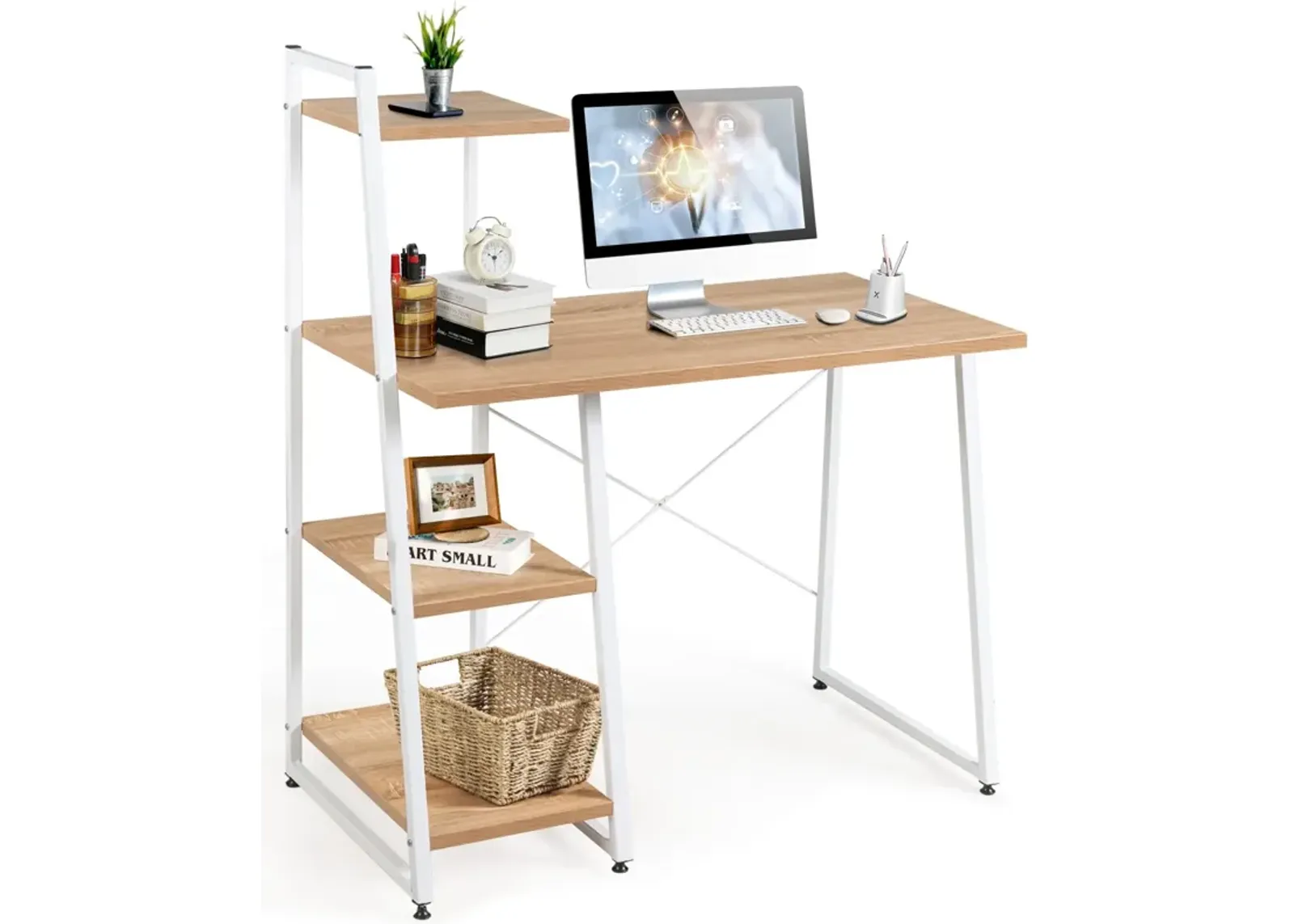 Compact Computer Desk Workstation with 4 Tier Shelves for Home and Office