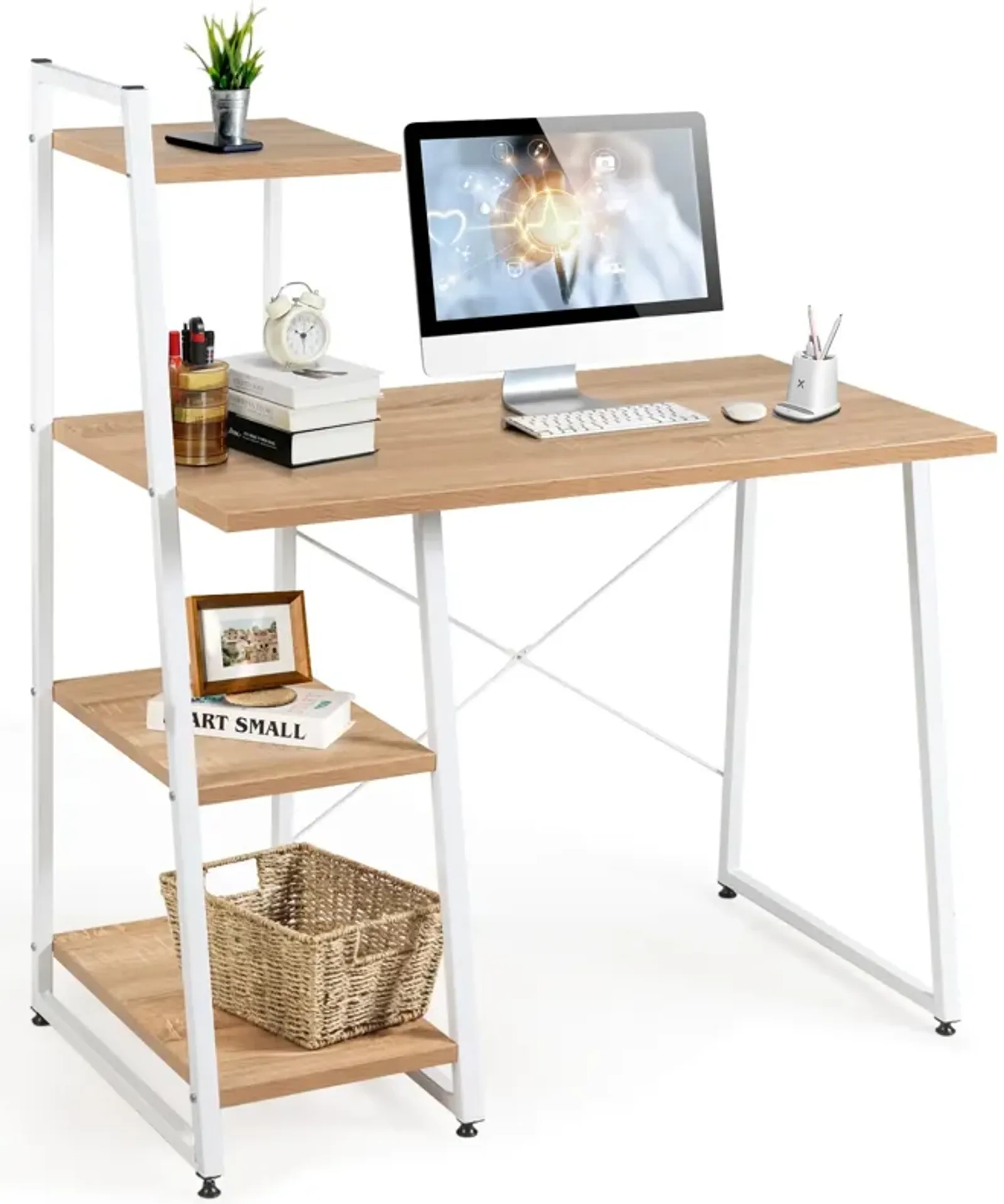 Compact Computer Desk Workstation with 4 Tier Shelves for Home and Office