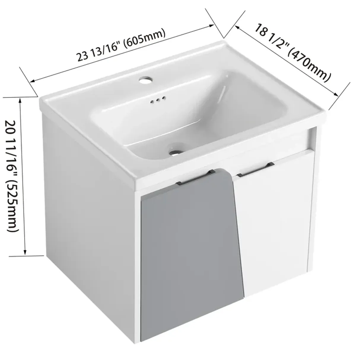 Gewnee 24 Inch Wall-Mounted Bathroom Vanity With Sink