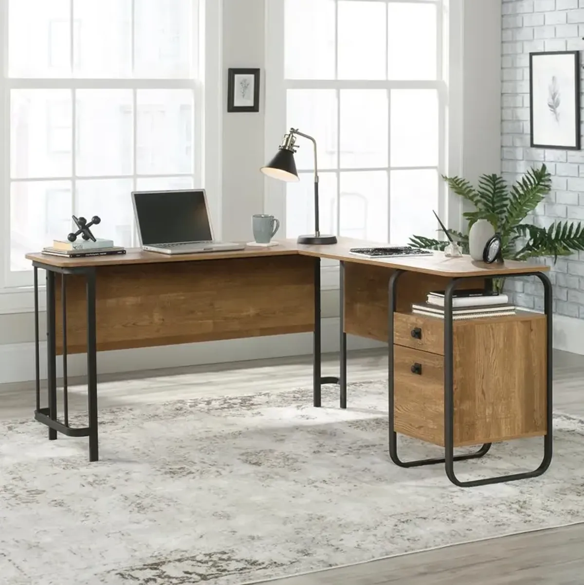 Sauder Station House L-Desk Etched Oak