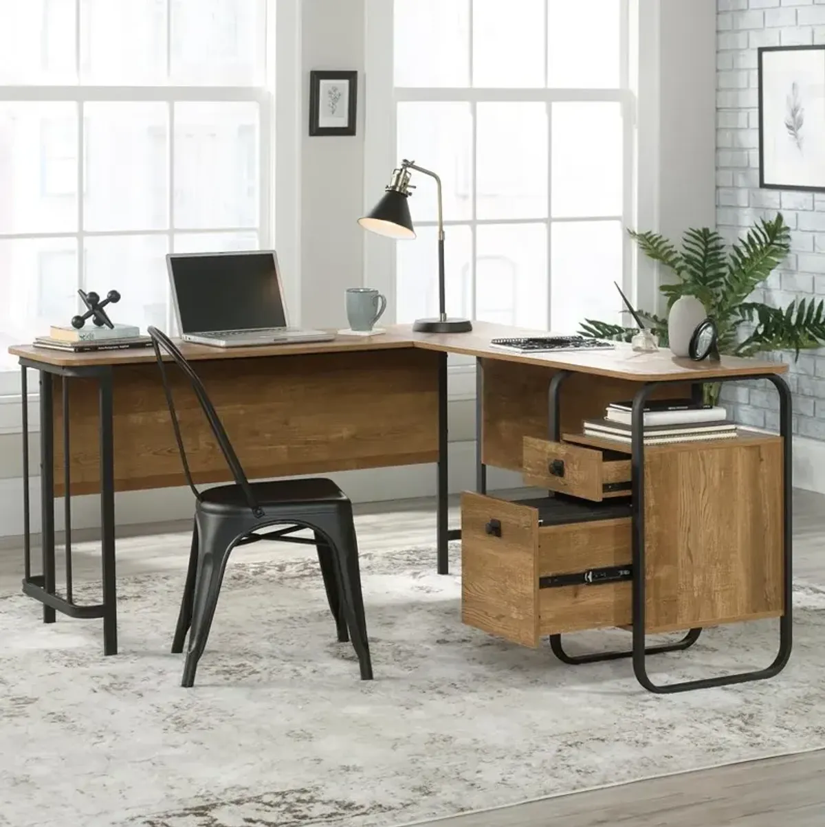 Sauder Station House L-Desk Etched Oak