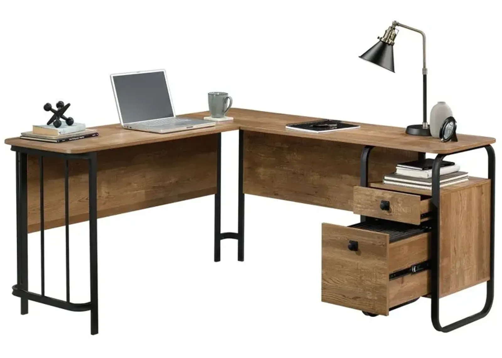 Sauder Station House L-Desk Etched Oak