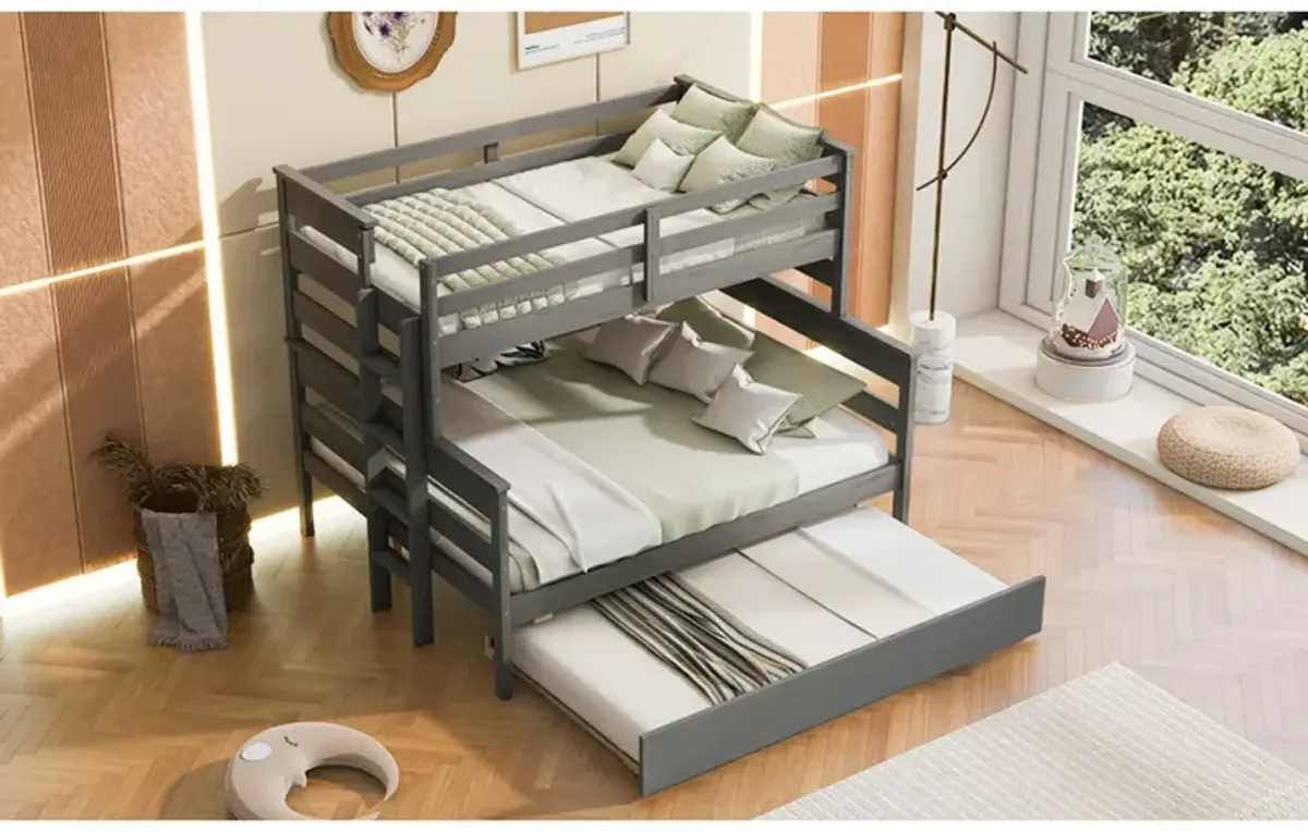 Wood Twin Over Full Bunk Bed With Twin Size Trundle