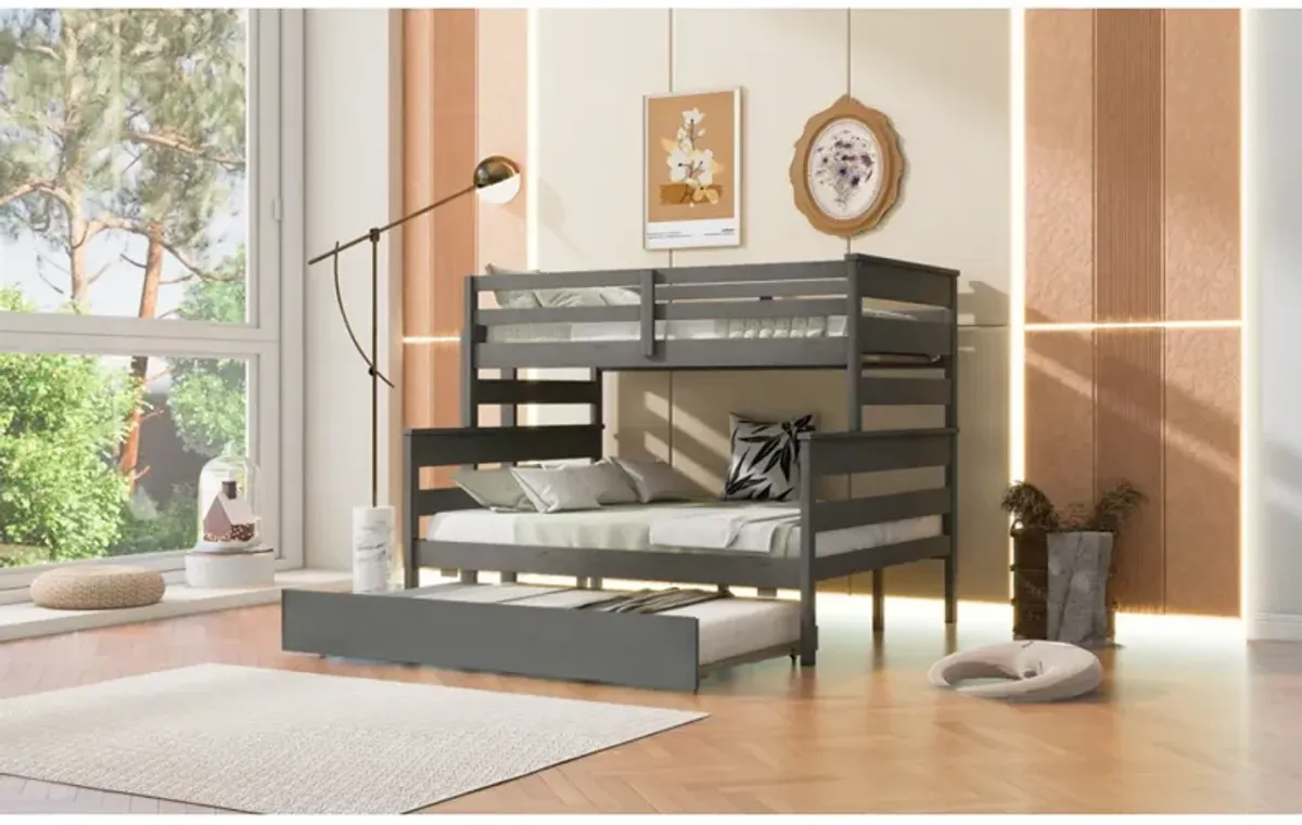 Wood Twin Over Full Bunk Bed With Twin Size Trundle