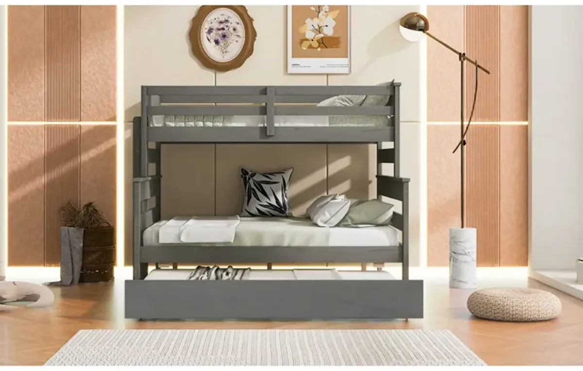 Wood Twin Over Full Bunk Bed With Twin Size Trundle