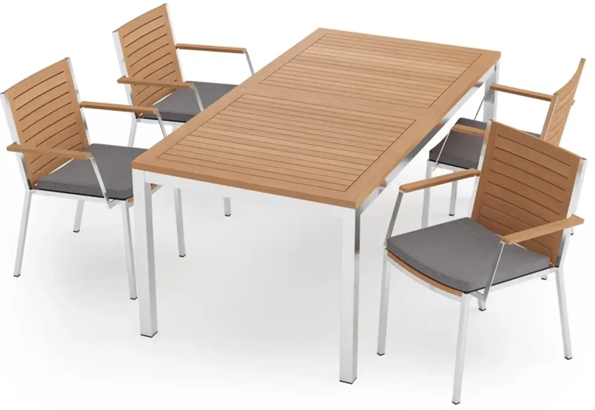 Monterey 4 Seater Dining Set with 72 in. Table - Aluminum and Teak
