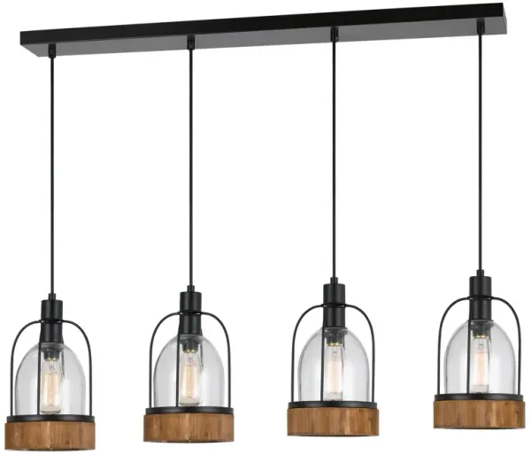 Metal Pendant Fixture with 4 Lantern Design Glass Shade