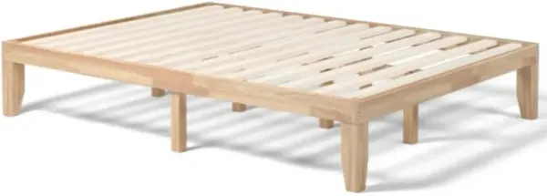 Hivvago 14 Inch Queen Size Rubber Wood Platform Bed Frame with Wood Slat Support