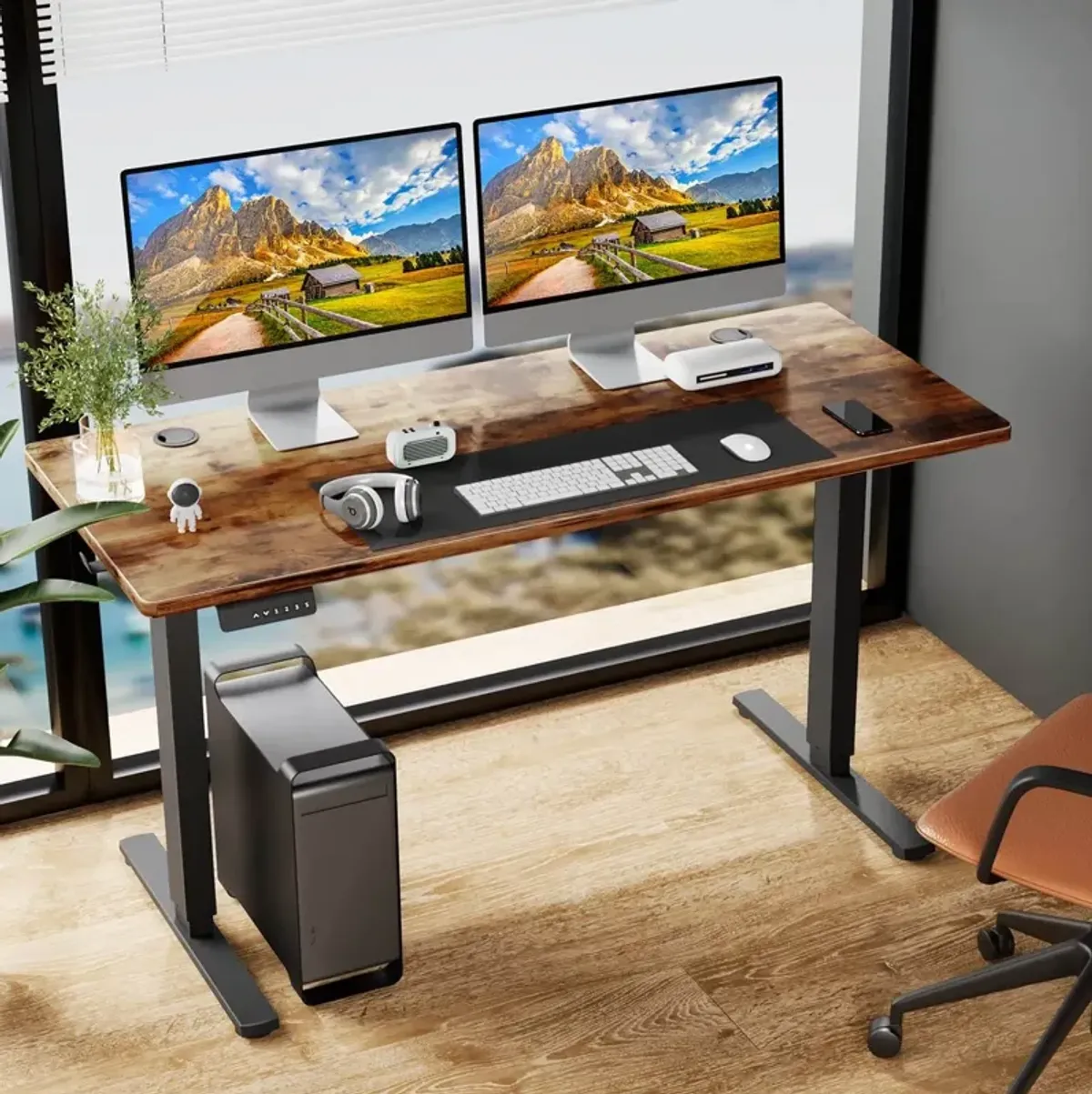 Electric Power Lift Desk with Memory Height Settings, High Load Capacity, and Enhanced Productivity