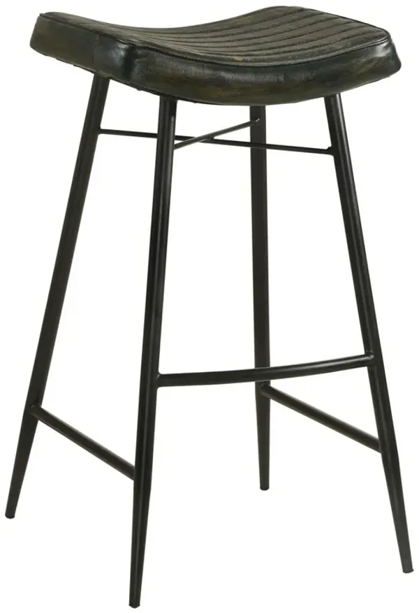 Vini 30 Inch Bar Stool Set of 2, Curved Leather Seat, Channel Tufted, Black - Benzara