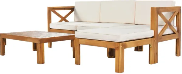 Whisen Natural Wood 5-Piece Patio Sectional Sofa Set with Cushions for Outdoor Backyard - Gray
